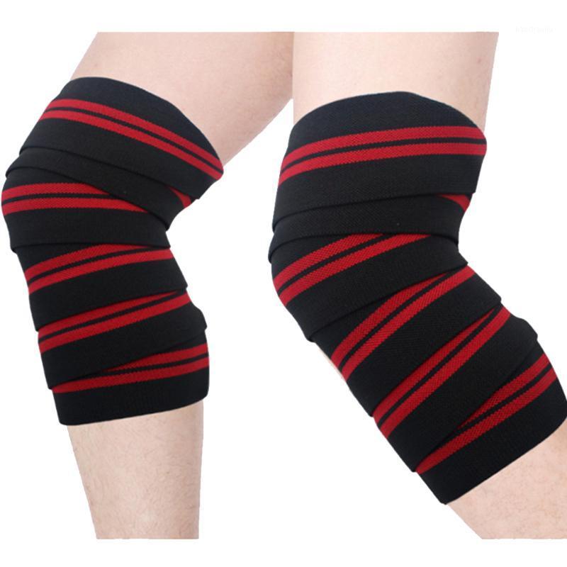 

1 Pair Breathable Soft Fitness Weight Lifting Body Building Elastic Bandage Support Guard Wraps Knee Pads Striped Gym Training1, Black red