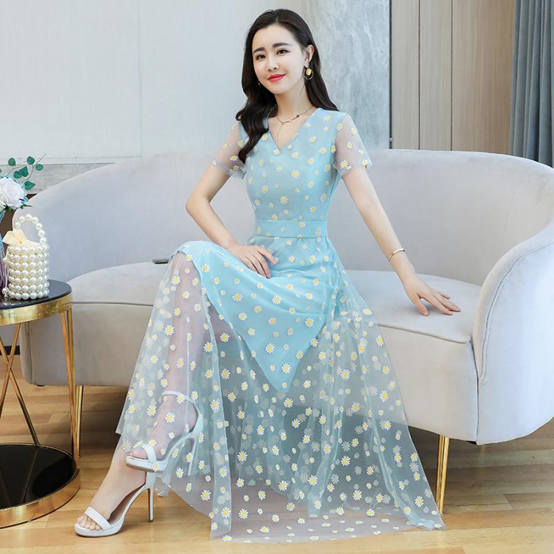 

2020 Spring Summer Vacation Chiffon Mesh Maxi Dresses Plus Size Print Vintage Runway Dress Elegant Women Bodycon Party Vestidos, Pink
