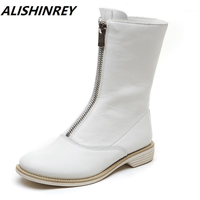 

ALISHINREY Women's Boots Genuine Leather Fashion Autumn Trend Front Ladies Low Heel Ankle Boots Women1, Boot height 15cm