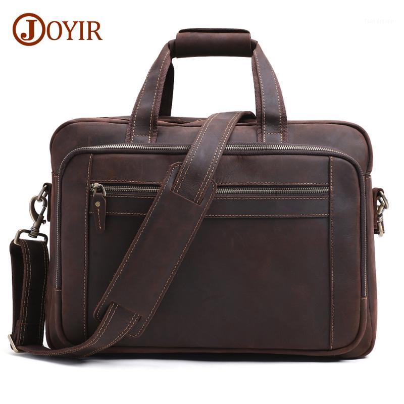 

JOYIR Crazy Horse Leather 17" Laptop Handbag Briefcases Male Retro Messenger Bag Men's Genuine Leather Briefcase Travel Bag1, Dark coffee