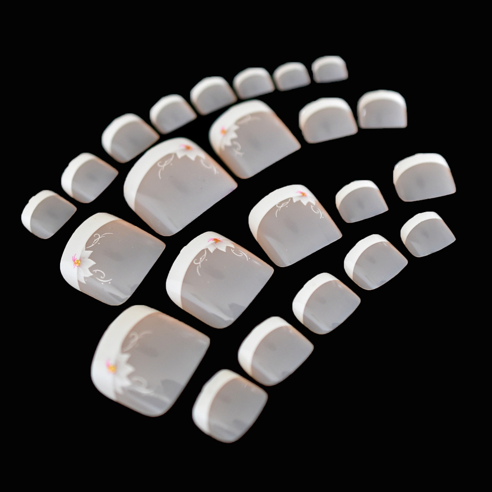 

Shiny Full Nail Art Tips for Toes White Squoval French Design Kit Nude False Acrylic Toenails DIY Salon Art Accessories Z574