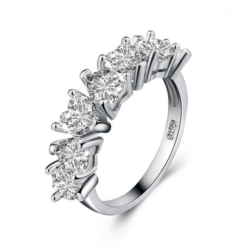 

Wedding Rings Silver Color Ring Simple Five Love Heart Crystal Engagement Tail For Gift Women CZ Party Jewelry, Slivery;golden