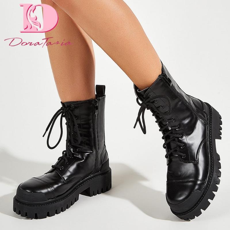 

DoraTasia Brand Design Ladies Chunky Heels Boots Fashion Cross Tied Platform Ankle Boots Women 2020 Party Office Shoes Woman1, Black