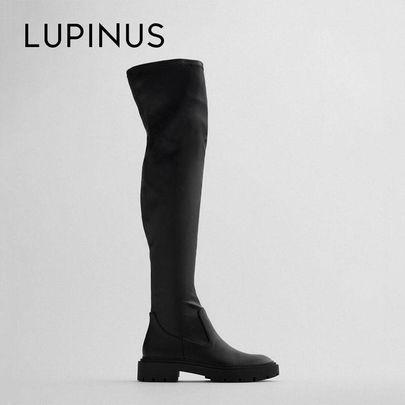 

Lupinus Fashion Black Over The Knee Women Boots Chunky Heel Women Long Boots Platform Elastic Design New Leather