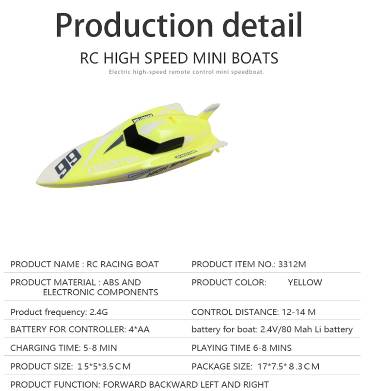 

Mini Remote Control Boat Model Rowing RC Water Stunt Toy, Yellow