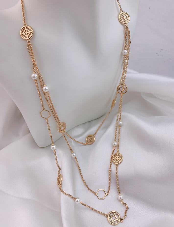 

New sale Popular Real Gold Plated Three layers Pearl Necklace Brand Chian Brand gift, Silver