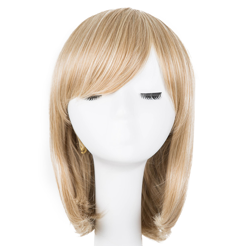 Costume Accessories Blonde Wig Fei-Show Synthetic Heat Resistant Inclined Bangs Short Wavy Bob Hair Costume Cos-play Halloween Carnival Hair-image-751015849