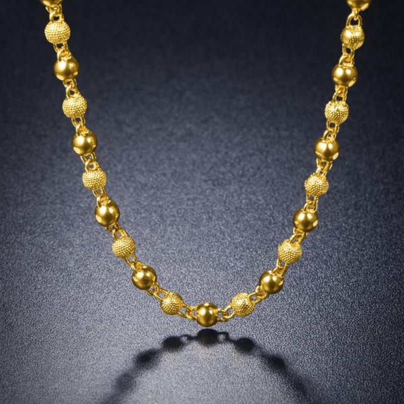 

Hot soild alluvial gold 6/9mm beads necklace trendy lucky plated Grind Arenaceous Frosted beads necklace men jewelry