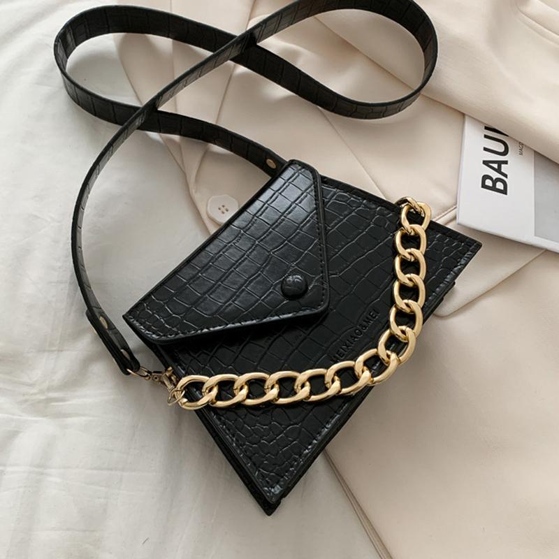 

Fashion Small Flap Shoulder Bags for Women Alligator Pattern Chains Decor Handbags Female Leather Crossbody Messenger Bag Purse, Beige
