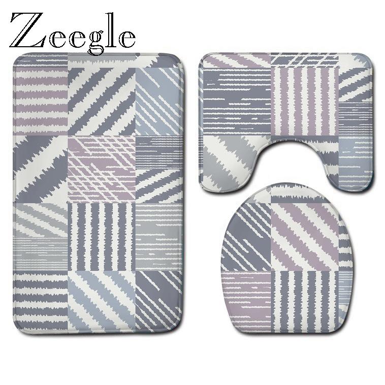 

Shower Room Decor Toilet Mat Shower Floor Rug Flannel Bathroom Carpet Anti-slip Toilet Seat Cover Mat Printed Bath Set