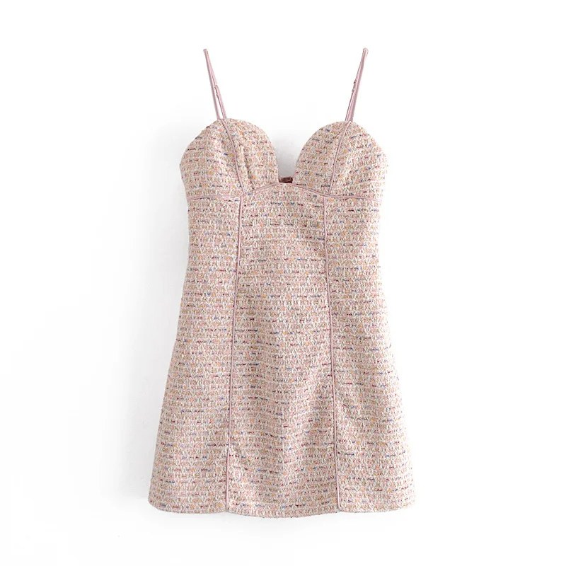 

2021 Women New Spring Autumn Sweet Back Sling Dress Female Adjustable Length of Shoulder Strap Lined Tight Mini Dresses B7RX, Multi