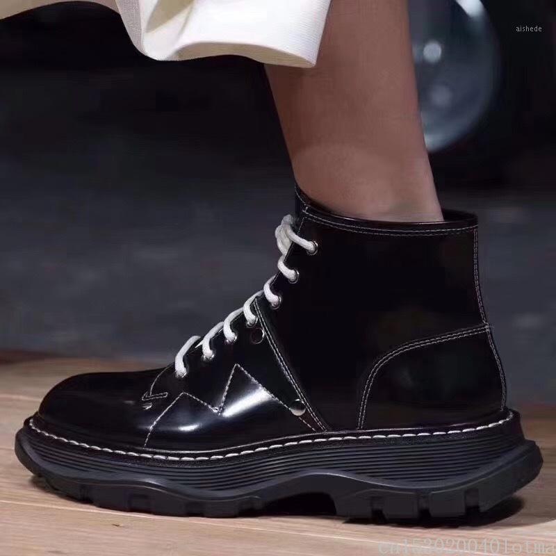 

Platform Wedges Women Ankle Boots Fashion Genuine Leather Lace Up Women Short Boots Autumn Winter Motorcycle Shoes1, As show1