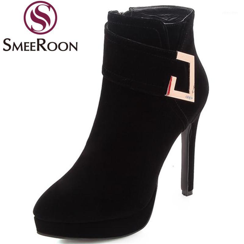 

Boots Smeeroon Autumn Winter Women's Shoes Sweet Ankle Sexy Thin High Heels Lady Zipper Good Quality Platform1, Red not fur