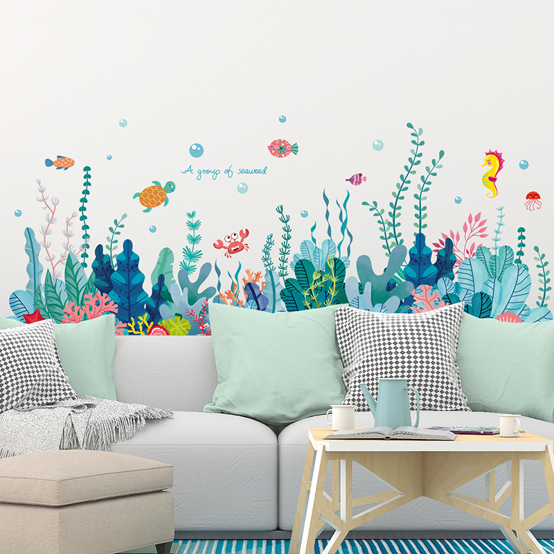 

[SHIJUEHEZI] Seaweed Wall Stickers DIY Fish Water Plants Wall Decals for Kids Room Baby Bedroom Bathroom Home Decoration 201130