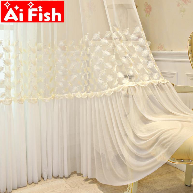 

Luxury Feather Embroidered Tulle Curtains Window Screens for living room Pink Romantic Lace Balcony Gauze Decoration MY234#4, Color 1 tulle