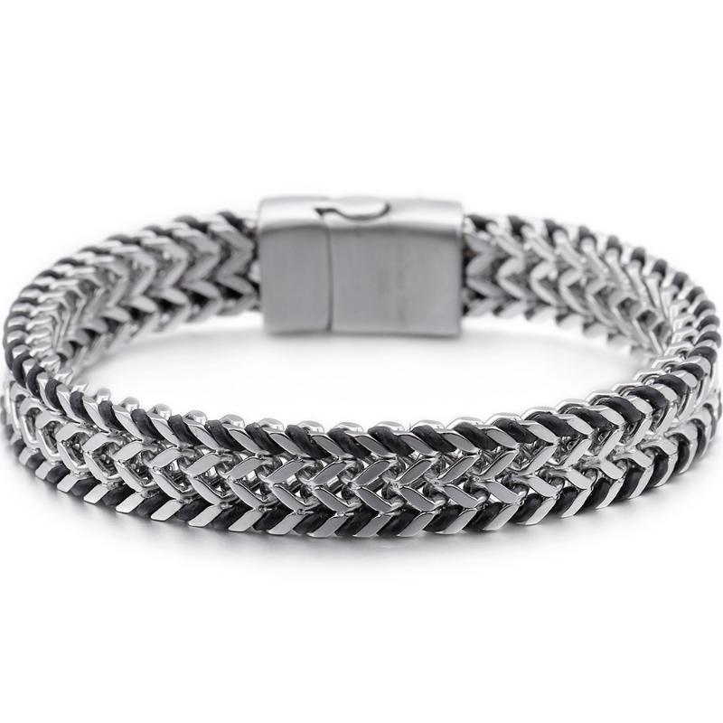 

Tennis 11MM Double Layer Mens Boys Chain Bracelet Men Braided Leather Wristband Bangle With Magnet Clasp Wholesale Jewelry Drop