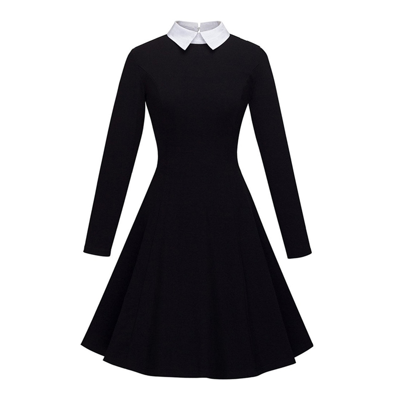 

Joineles Elegant Style Peter Pan Collar Long Sleeves Black Retro Dress Office Women Vintage Dress Plus Size 5xl Vestidos Robe Y200805