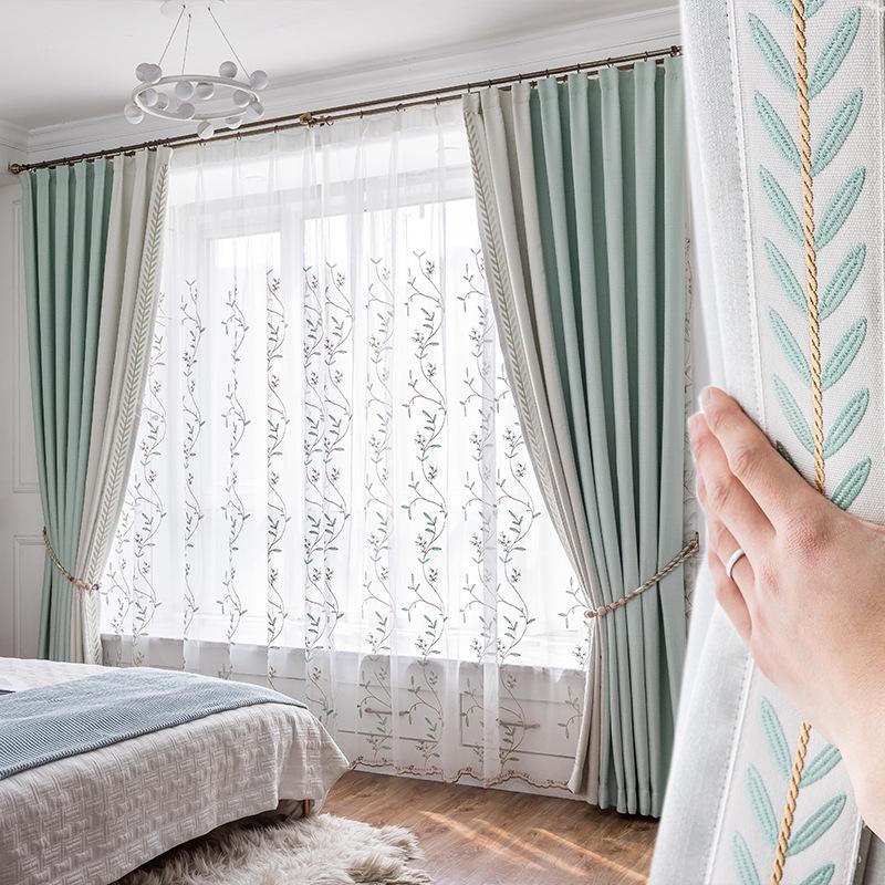 

Embroidered Leaves Stitching Modern Minimalist Curtains for Living Room Bedroom Balcony Hipster Thicken Shade elegant, Tulle