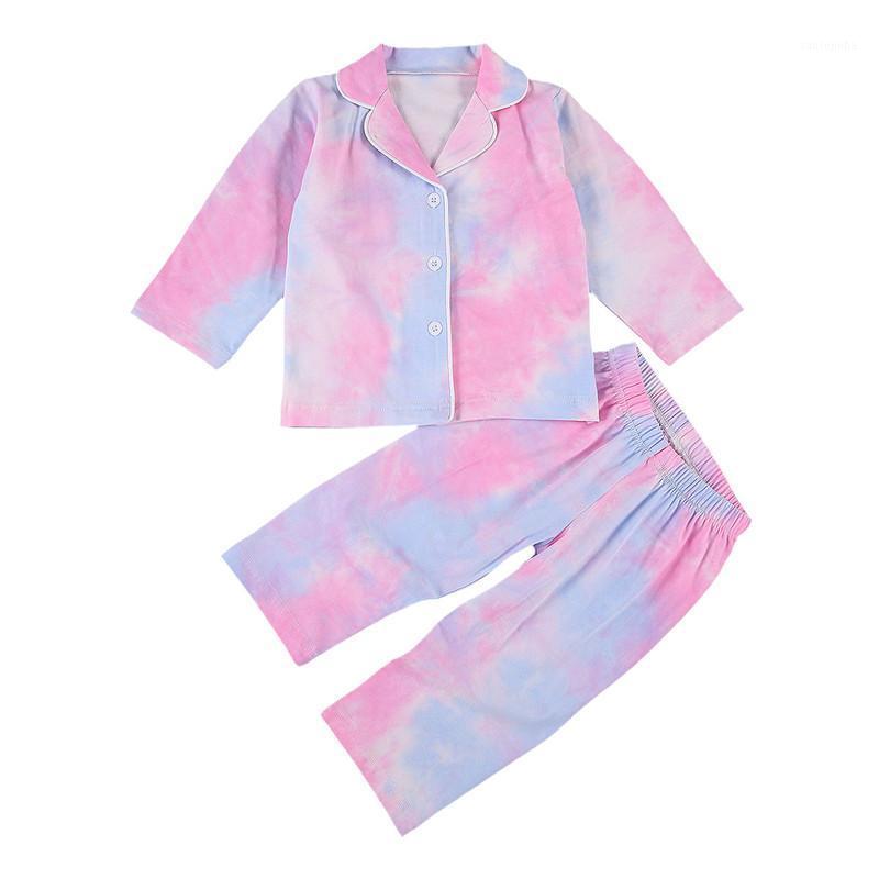 

Baby Tie-dye Sleeping Wear Set Toddler Girls Gradient Color Long Sleeve Lapel Neck Button-up Shirt + Long Pants Elastic Waist1