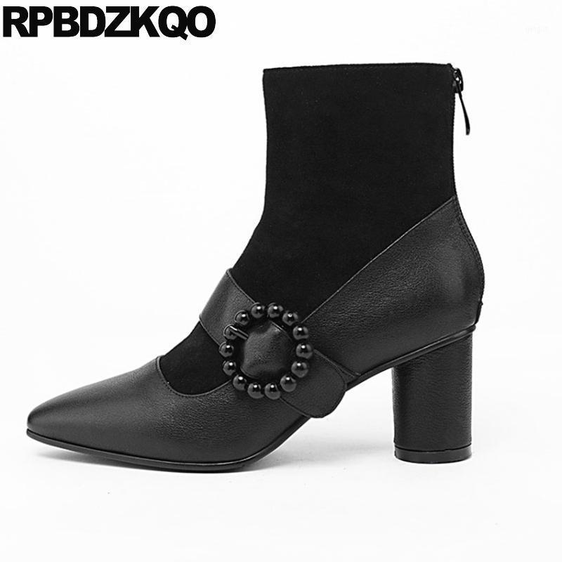 

pointed toe plus size big boots 11 fur suede high heel ankle winter booties 10 designer shoes women luxury 2021 chunky casual1, Black