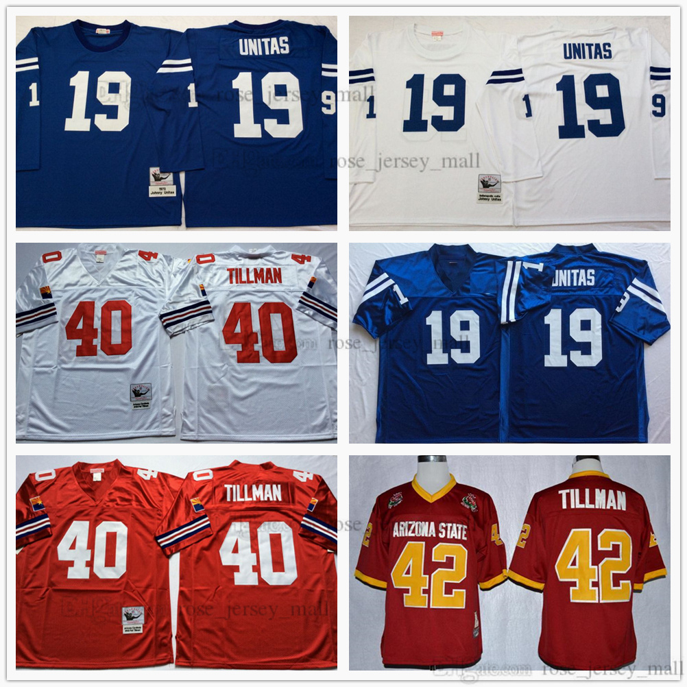 

NCAA College 75th Vintage Football 40 Pat Tillman Jersey Stitched 19 Johnny Jerseys Unitas Shirt Black White Blue Red Mitchell&Ness, Same as picture