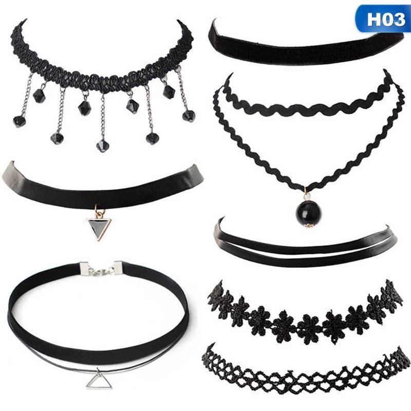 

Black Lace Velvet Strip Woman Collar Necklace Set Party Jewelry Neck Accessories Chokers Handcrafted Chain Necklace1