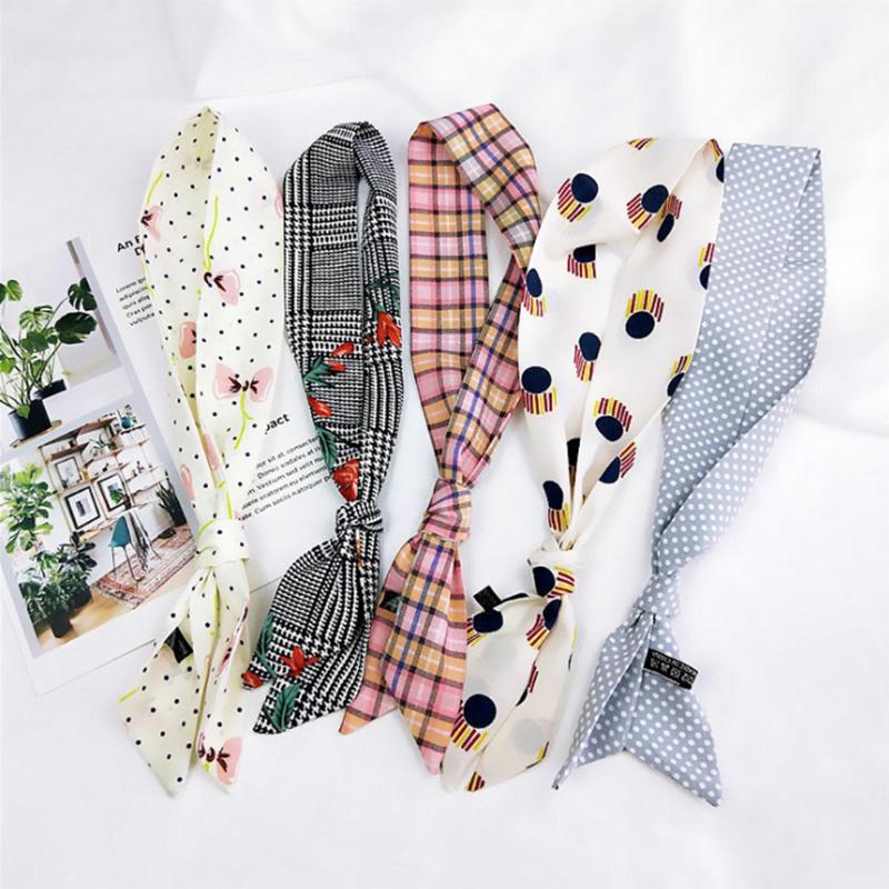 

Small Scarf Satin Neckerchief Head-Neck Hair Band Rope Bag Tie Wristband Wrap Women Fashion Silk Hear Scarf Ribbon Dot Floral