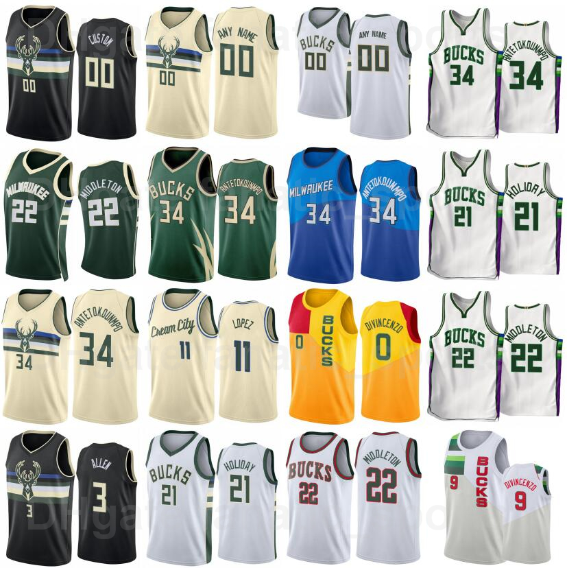 

75th Anniversary Basketball Print Grayson Allen Jersey 7 Bobby Portis 9 George Hill Giannis Antetokounmpo 34 Jrue Holiday 21 Khris Middleton 22 Green Black Beige, 75th black