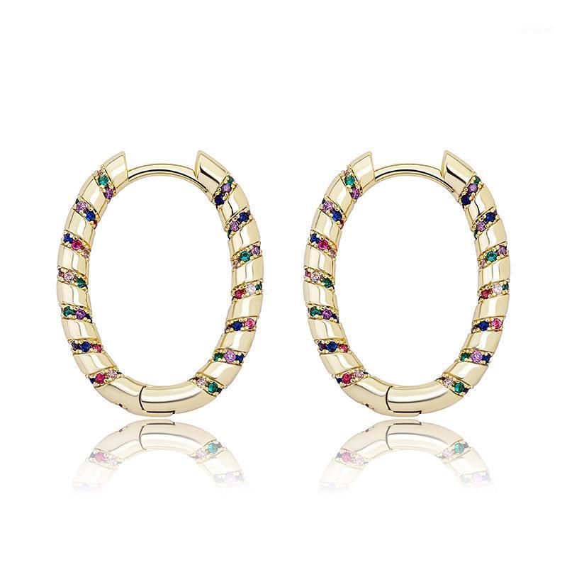 

Hoop & Huggie 1 Pair Hip Hop Colorful CZ Stone Paved Bling Out Solid Oval Circle Earrings For Men Women Unisex Fashion Jewelry1