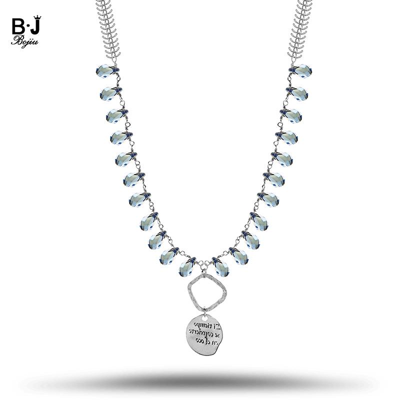 

BOJIU Brand Women Necklaces Natural Crystal Pendant with Silvery Chain Fashion Pendant Women Jewelry NKS176