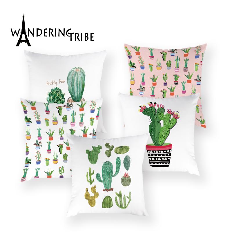 

Fresh Cactus Cushion Covers Floral Scenic Throw Pillow Cover Decorative Cushion Case Decor Polyester Pillows Case Funda De Cojin, L2290-15