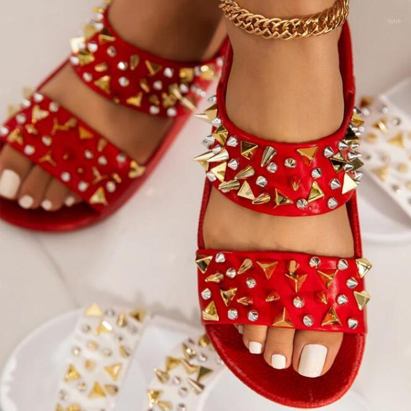 

2020 women Slippers Rivets shoes woman Beach Ladies Slides Flats Shoes Home Women Slipper Outdoor Footwear Sandals Flip Flops1, Black