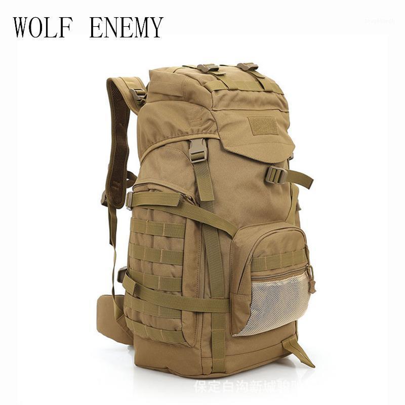

Molle 60L Camping Rucksack Tactical Backpack Large Waterproof Backpacks Camouflage Hiking Outdoor Shoulder Bag1, Khaki