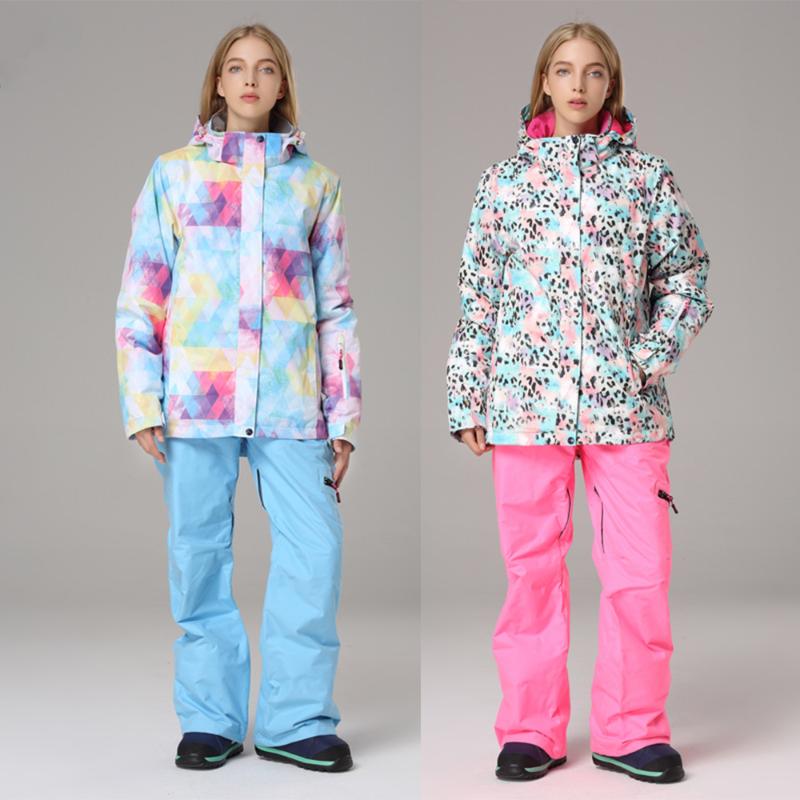

Ski Suit Women Winter Snow Clothing Set Thick Waterproof Female Ski Jacket and pants Set -30 Degree Skiing And Snowboarding Suit, 01