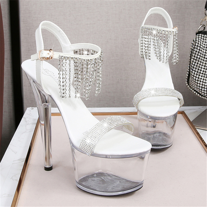 

2021 Woman Size 20cm Thin Heels High Sexy Transparent Sandals 10cm Crystal Fetish Shoes Myc4, Yellow 1