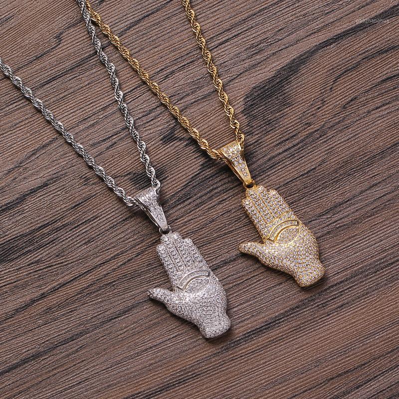

Brass Zircon Palm Pendant Iced Out Cubic Necklace Hip Hop Gift Jewelry Bling CN280 Chains, Silver