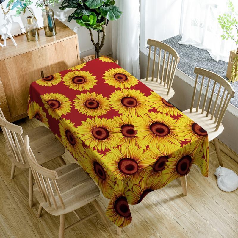 

Pastoral style Polyester Tablecloth Yellow Sunflower Flower Pattern Dustproof Cotton Rectangular Dining Table Cloth Home Decor1, Style b