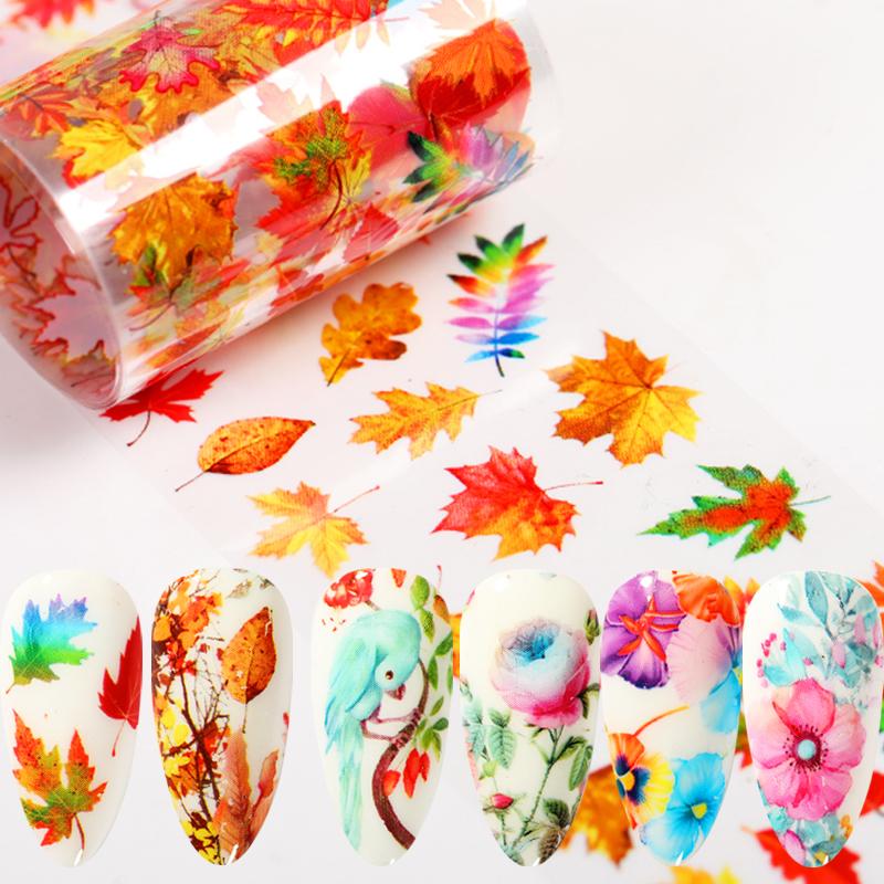 

Autumn Maple Foils Nail Tranfer Stickers Set Blooming Colorful Flowers Nail Sliders Butterfly Manicures Decoration