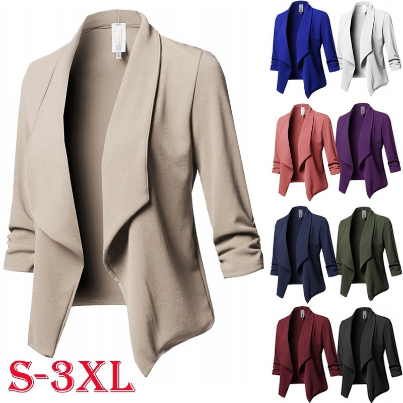 

2021 New Short Jacket Solid Open Stitch Office Lady Jackets Suit Casual Loose Vintage Women Formal Coats Tiwc, Khaki