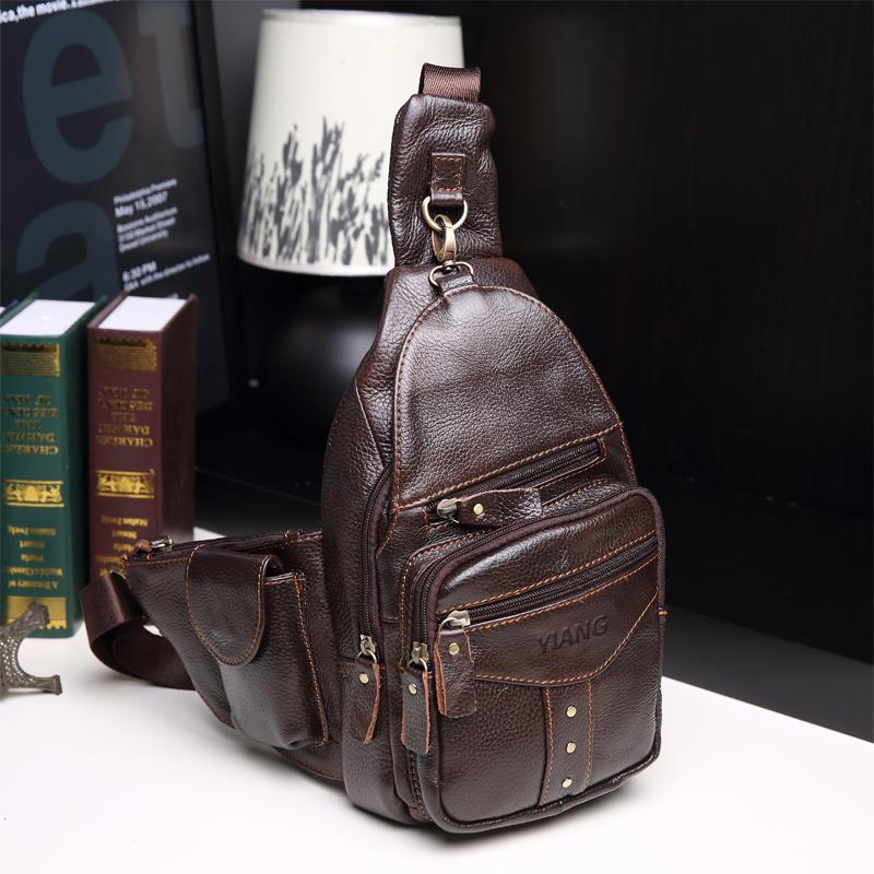 

VintageGenuine Leather Men's Chest bag Leisure Shoulder Messenger Bag Cross Body For Men Travel Women Chest Pack Large Capacity, Brown