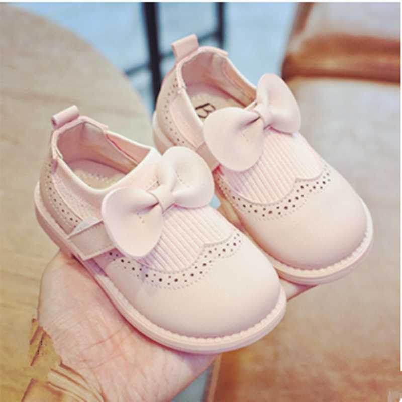 

Girls toddler shoes 2021 spring and autumn new solid color bow female baby single shoes soft sole Korean children's leather shoe, Black