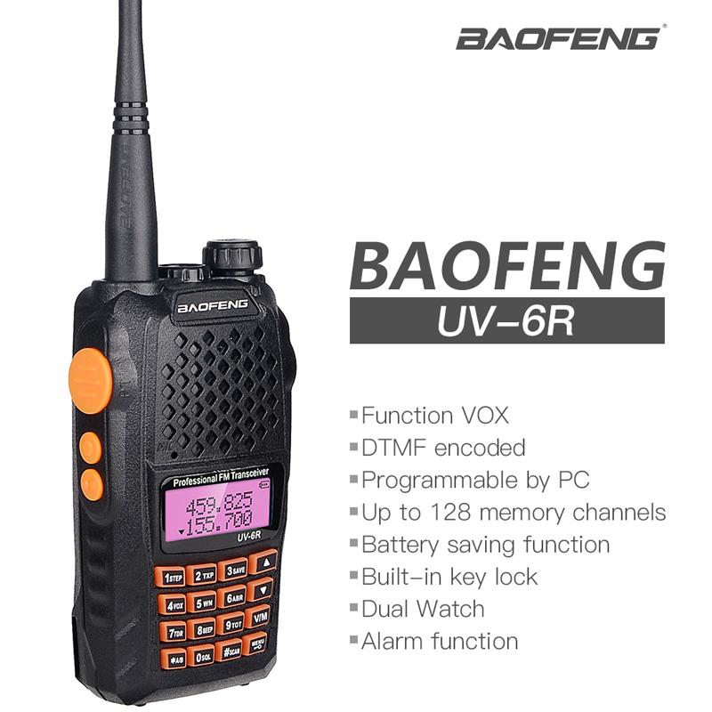 

Baofeng Walkie Talkie 7W UV-6R Black Model for security Dual Band Two Way Radio UHF/VHF 1800mAh Baofeng ham radio 128CH