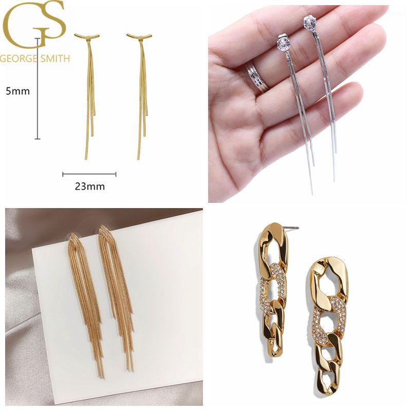 

GS Metal Shiny Long Chain Stud Earrings Bling Rhinestone Earrings Romantic Ear Pins Piercing For Women Fashion Jewelry