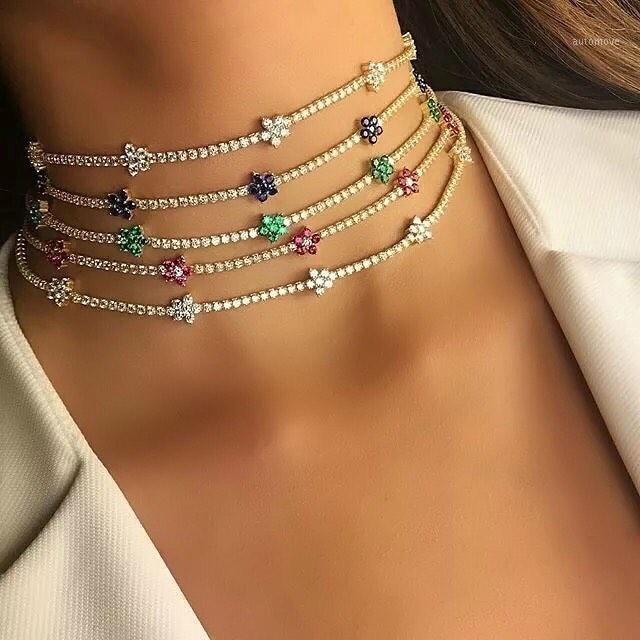

New arrived summer design jewelry Gold filled green orange purple flower Romantic party girlfriend gift colorful choker necklace1