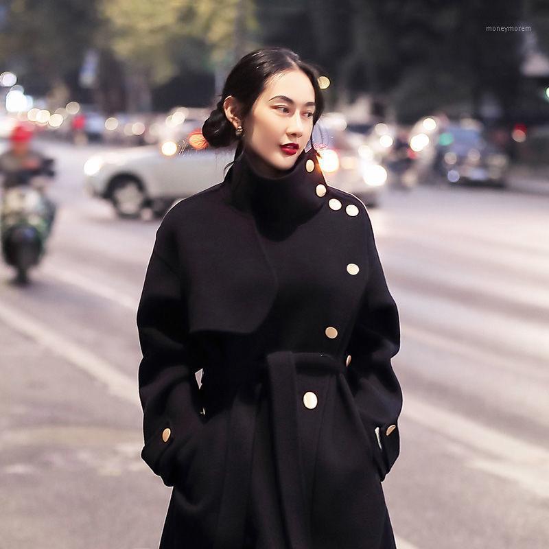 

Brand famous Women's 2020 Winter Thicken Cashmere Woolen Coat Outwear F D7021, Black