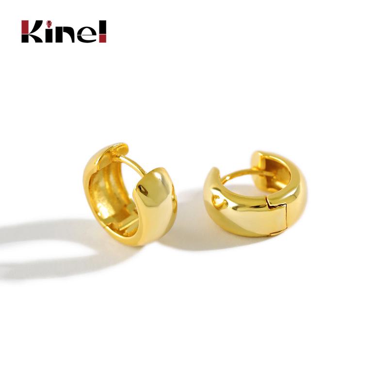

Stud Kinel Genuine 925 Sterling Silver Round Circle Earrings For Women 18K Gold Korea Jewelry Gift