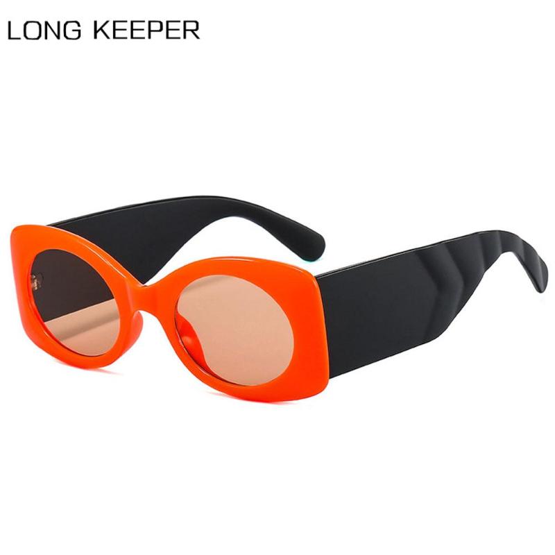 

Sunglasses 2021 Fashion Oval Women Brand Designer Colorful Thick Frame Sun Glasses Men Retro Wide Legs Eyewear Shades UV400