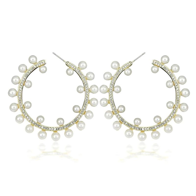 

MANILAI Luxury Rhinestones Imitation Pearl Hoop Earrings For Women Statement Charm Earrings Party Wedding Jewelry 2020