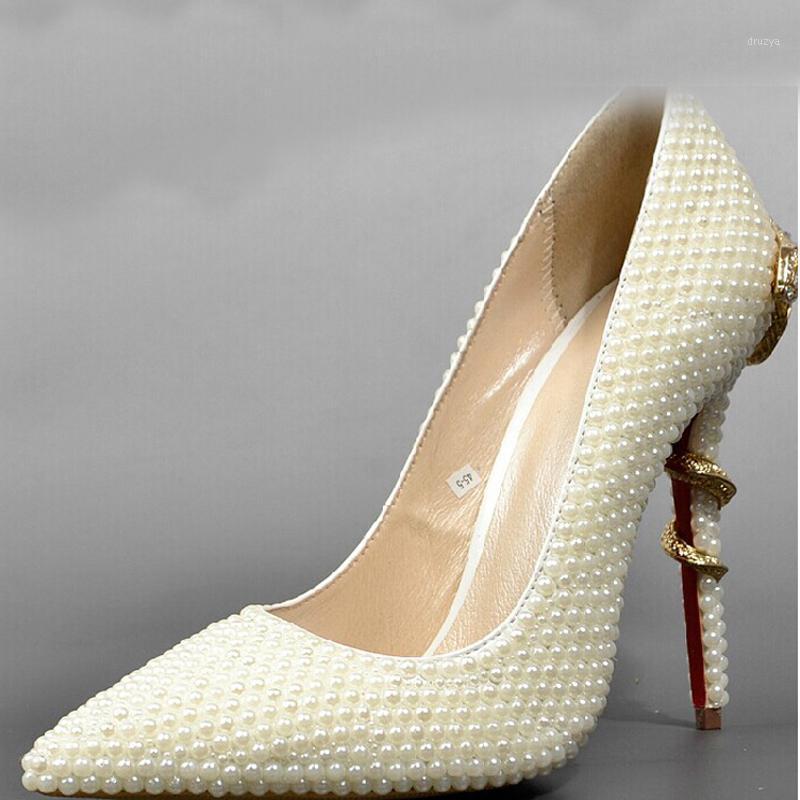 

Sexy High-heeled Formal Shoes Ivory Pointed Toe Pearl Wedding Bridal Shoes Lady High Heels Woman Dress Prom1