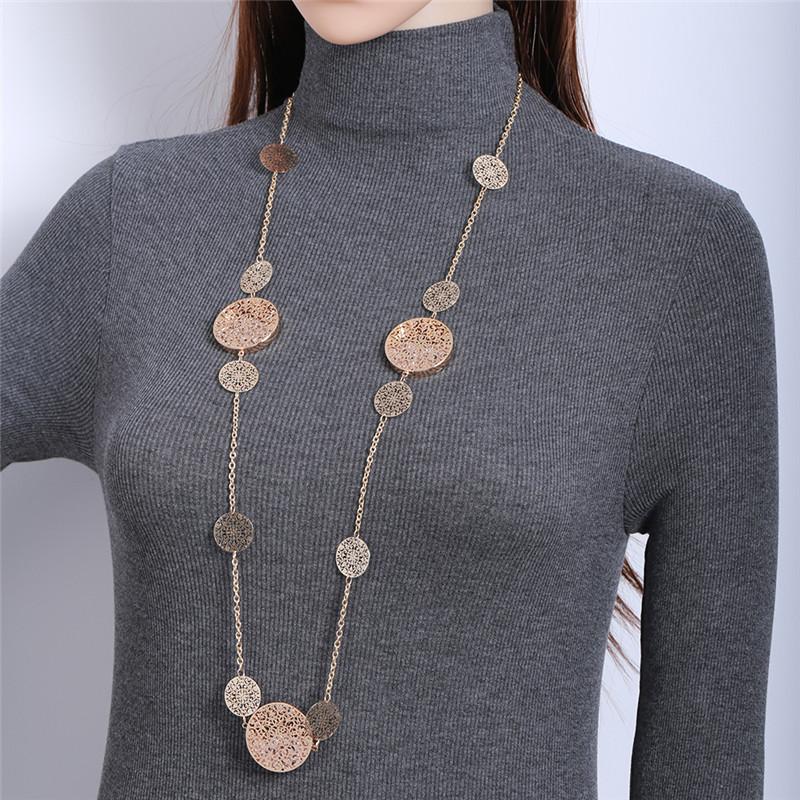 

Luxury Gold Long Necklace Round Hollow 3D Crystal Pendant Maxi Necklaces for Women Statement Jewelry 2020 Fashion Sweater Bijoux